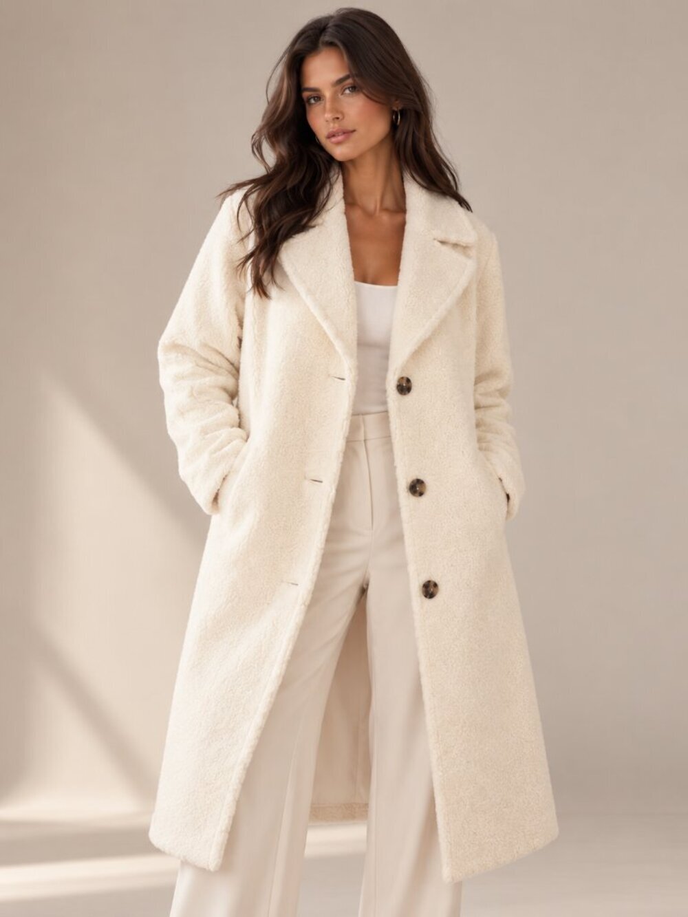 REITMANS Ivory Oversized Sherpa Teddy Coat Longline Jacket Size XS NWT